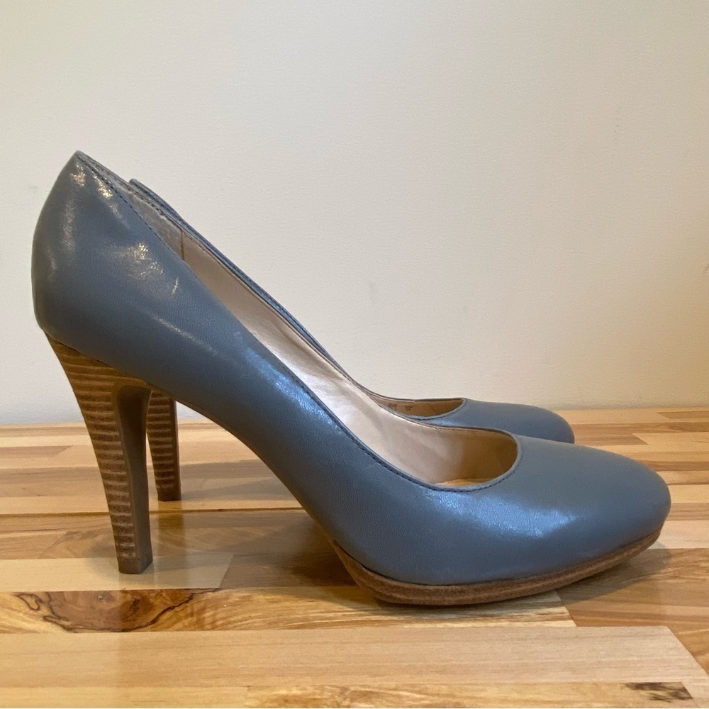 Franco Sarto Darren style leather heels blue/grey tan brown almond toe size 7.5 - Picture 4 of 16